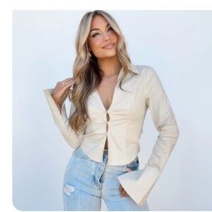 Cream Button-Front Women's Blouse